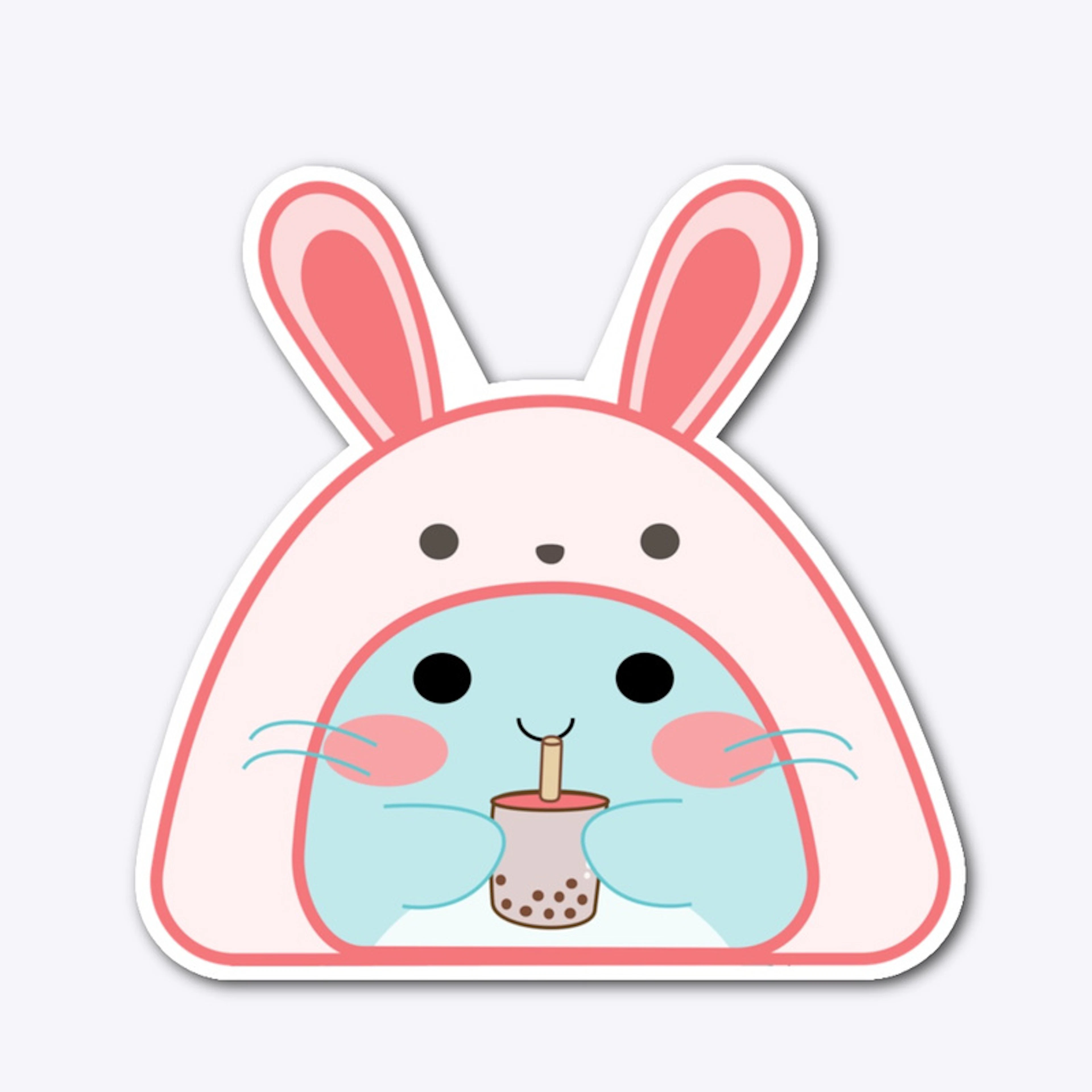 Lunar in rabbit suit drinking boba tea